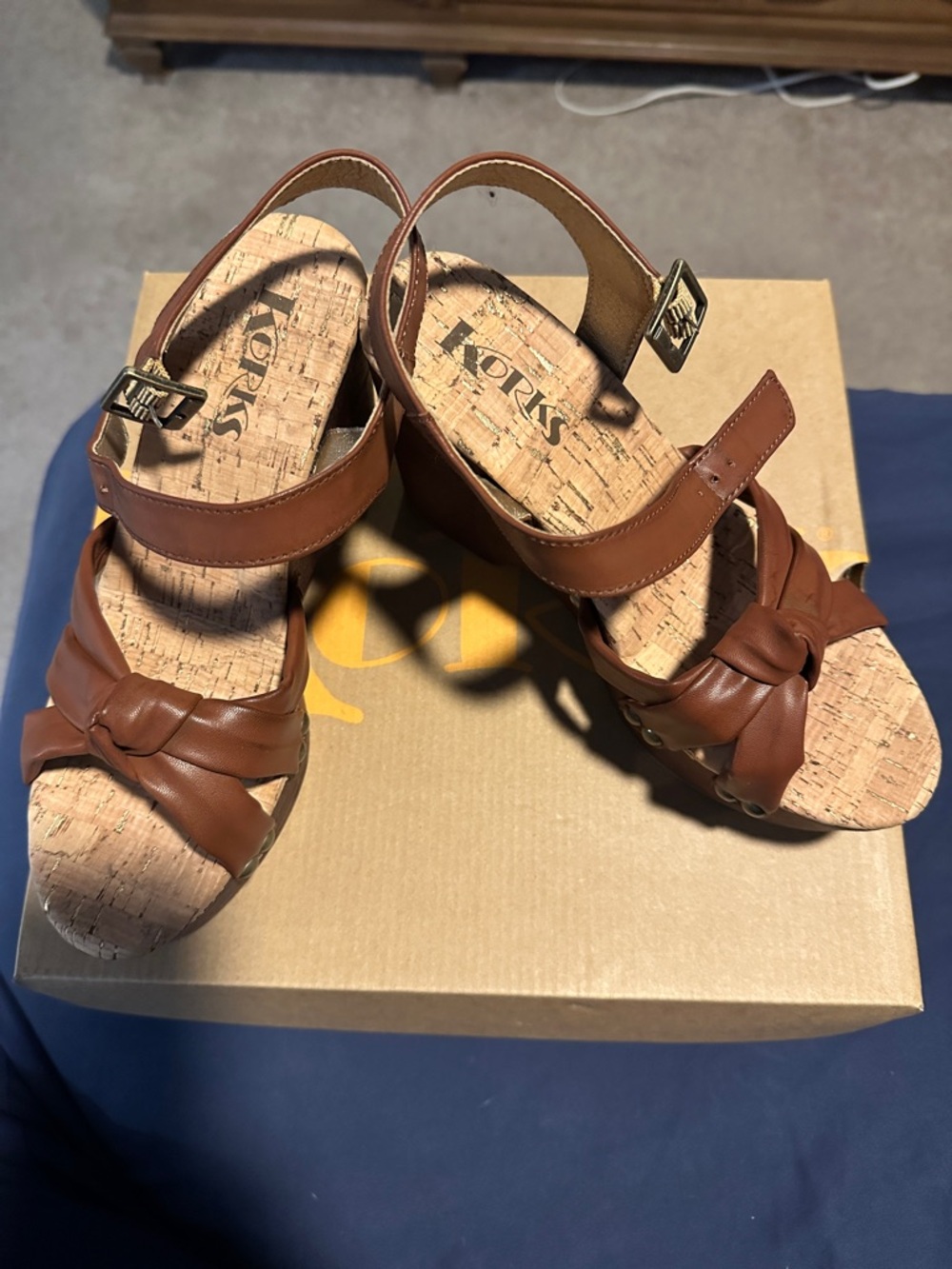 Kork-Ease Brown Leather Cork Knot Wedge Sandals